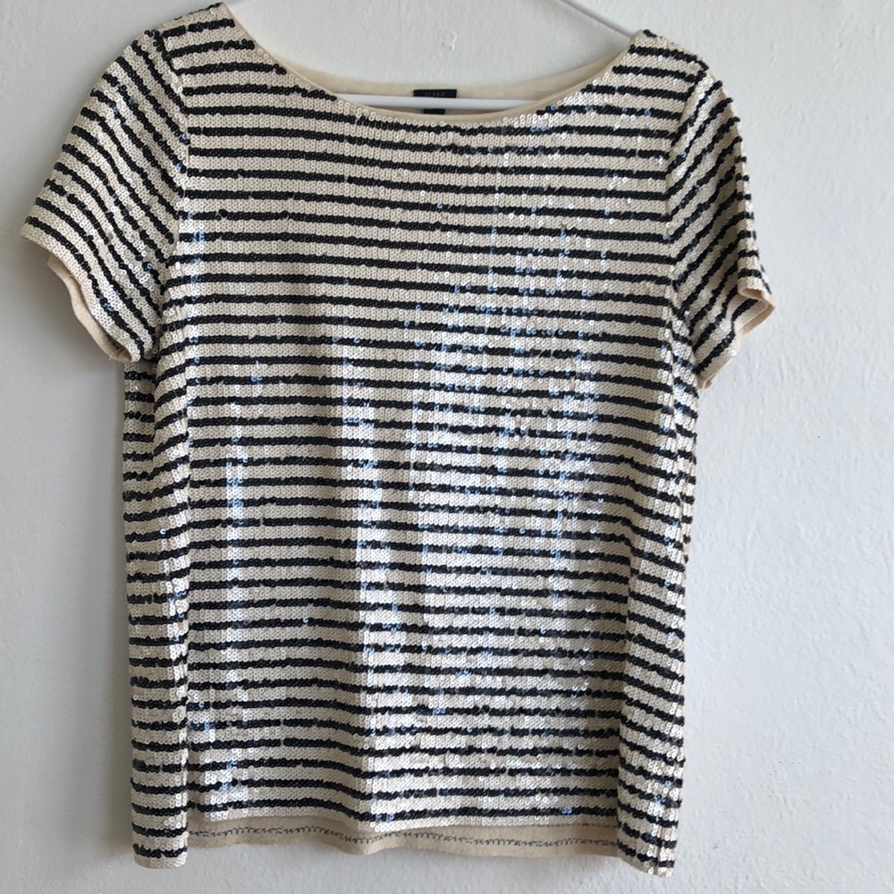 Striped sequined j crew tee M